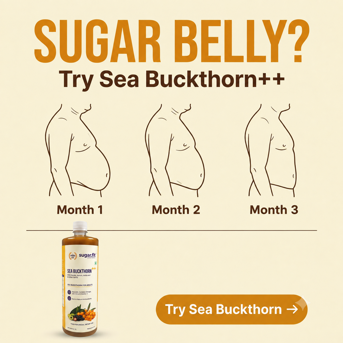 Sugar.fit Sea Buckthorn Juice with 13 Herbs & Natural Omega Blend