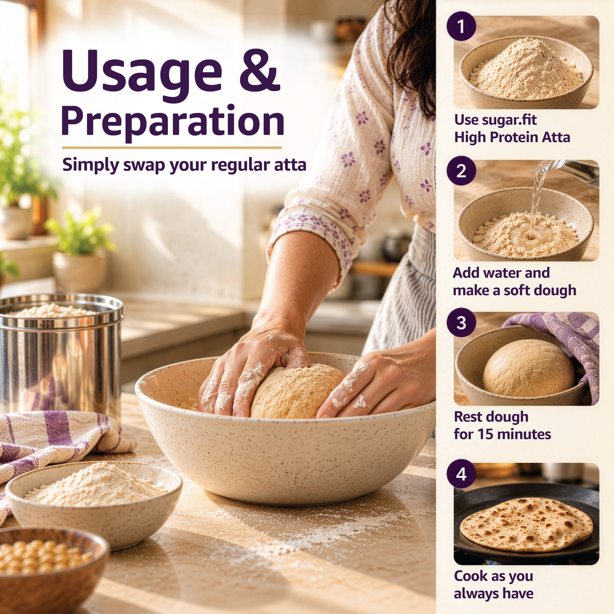 Sugar.fit High Protein Atta – 13g Protein Per Roti, Low GI