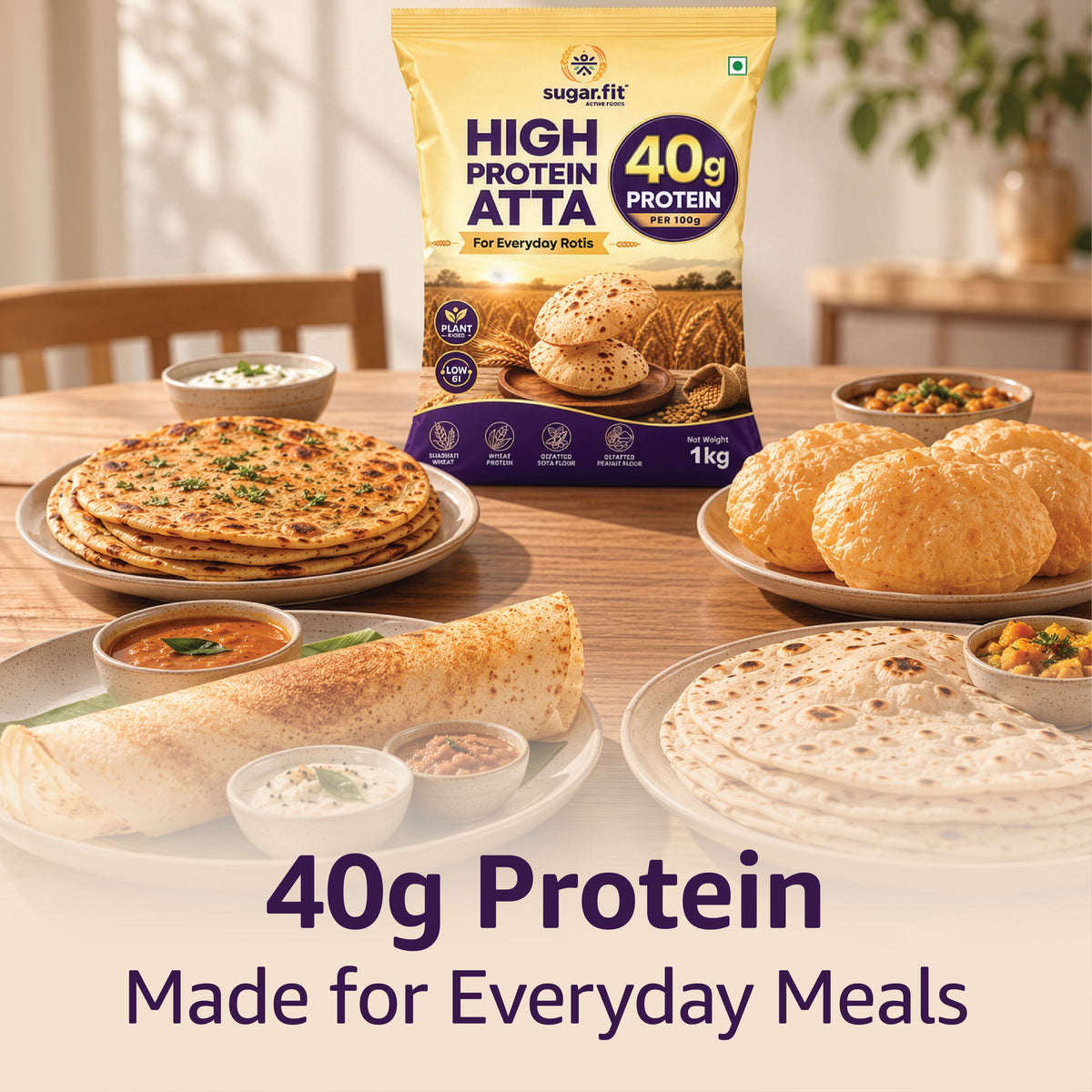 Sugar.fit High Protein Atta – 13g Protein Per Roti, Low GI