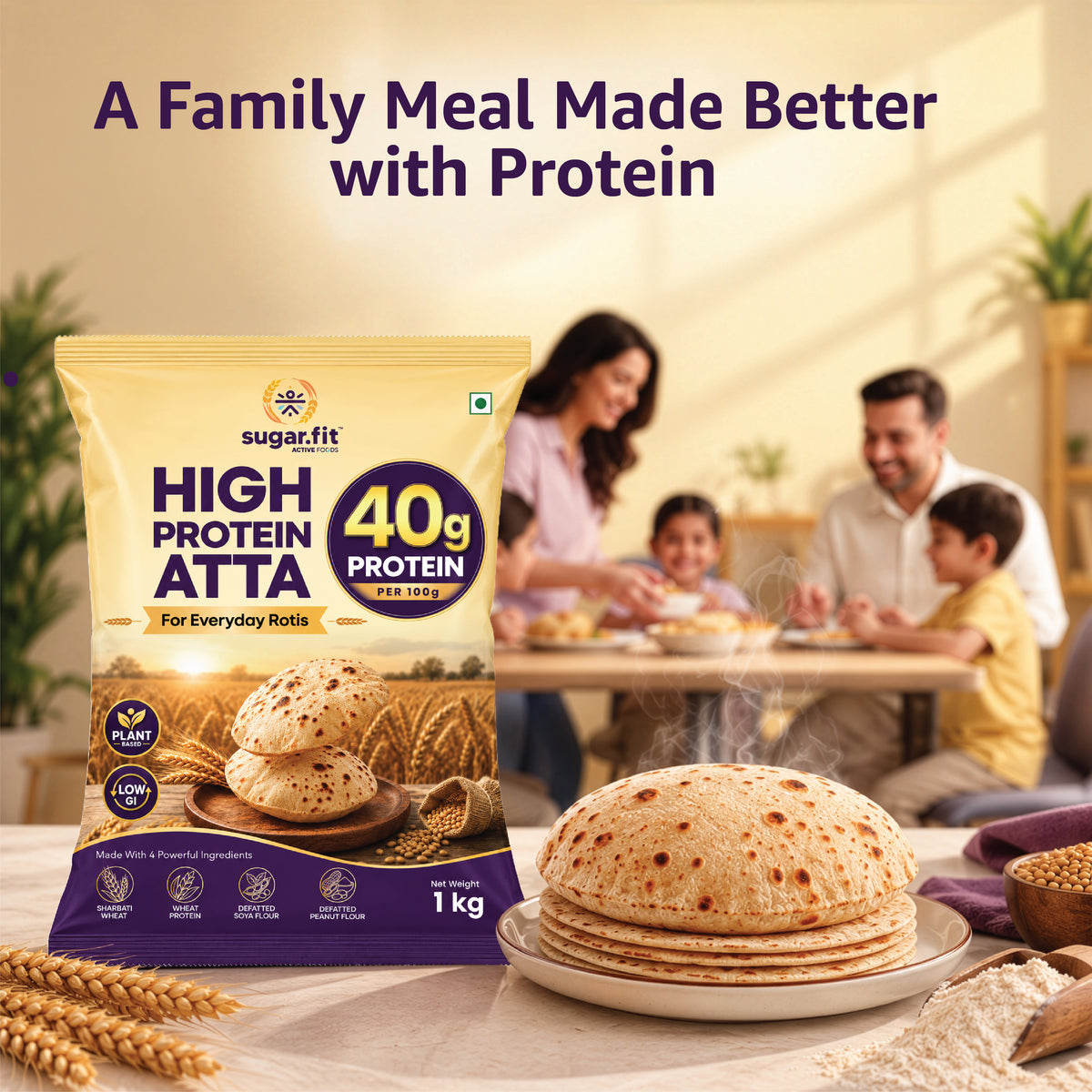 Sugar.fit High Protein Atta – 13g Protein Per Roti, Low GI