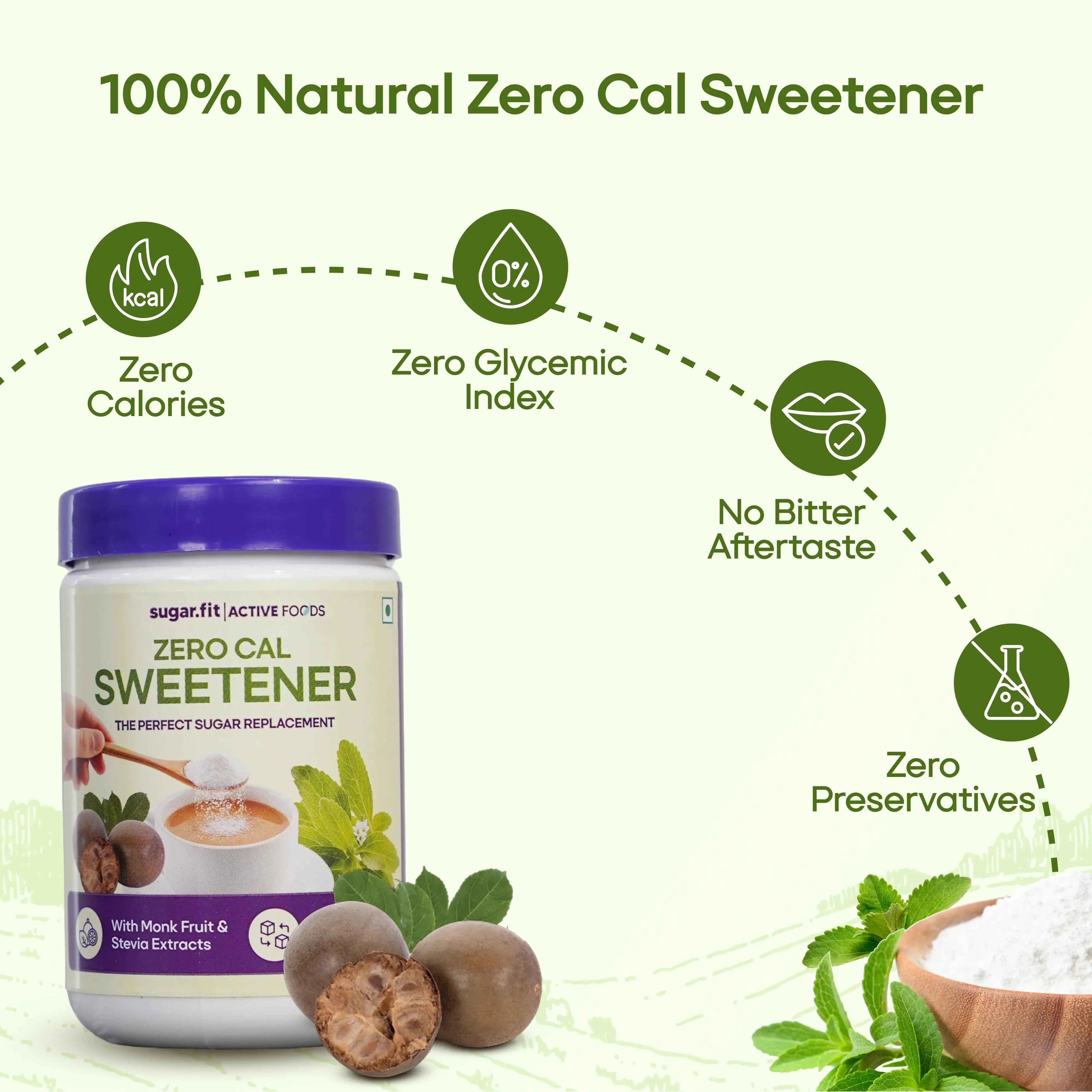 Sugar.fit Zero Cal Sweetener with Monk Fruit, Made from 100% Plant-Based Stevia - 200g