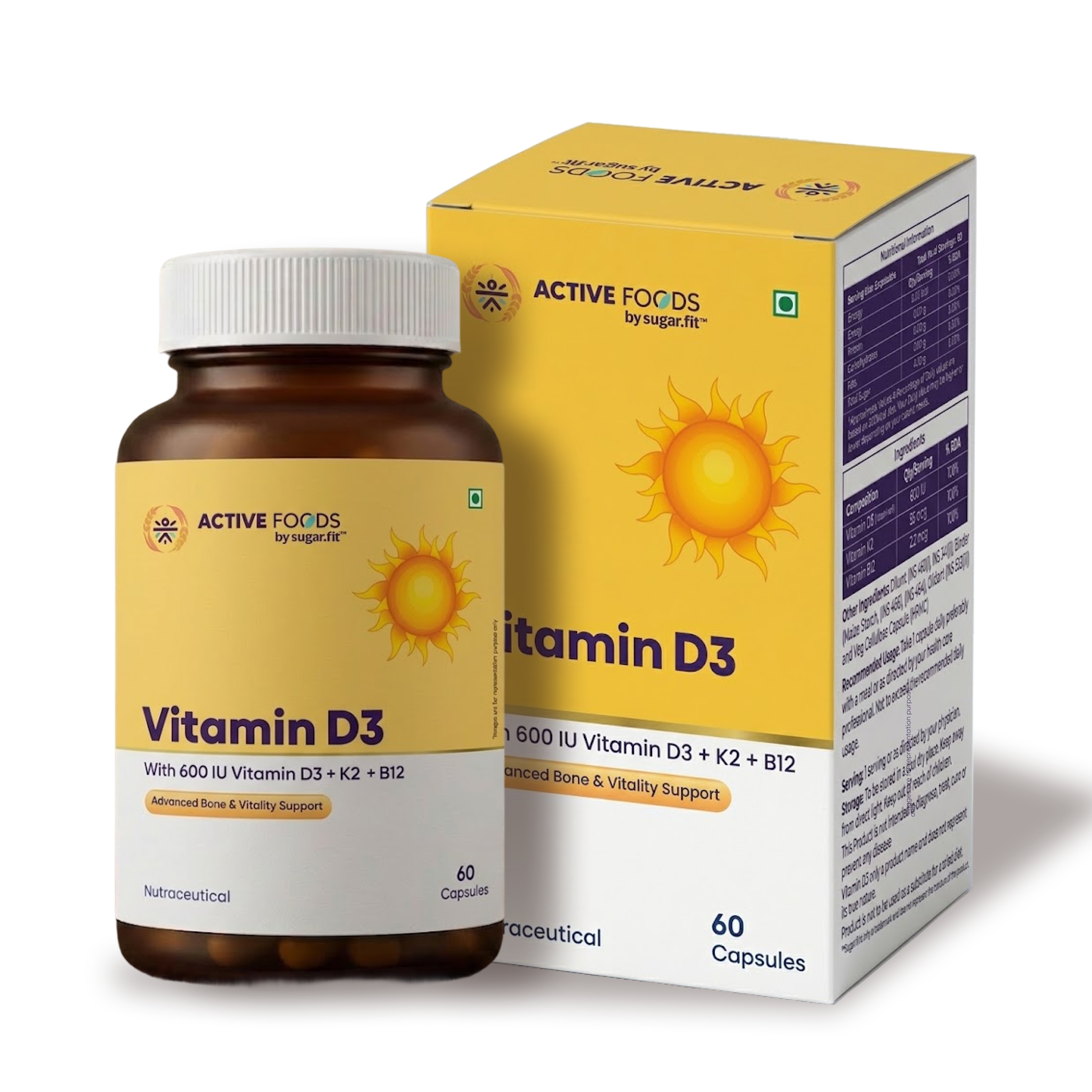 Active Foods Vitamin D3 + K2 + B12 Bone & Vitality Capsules