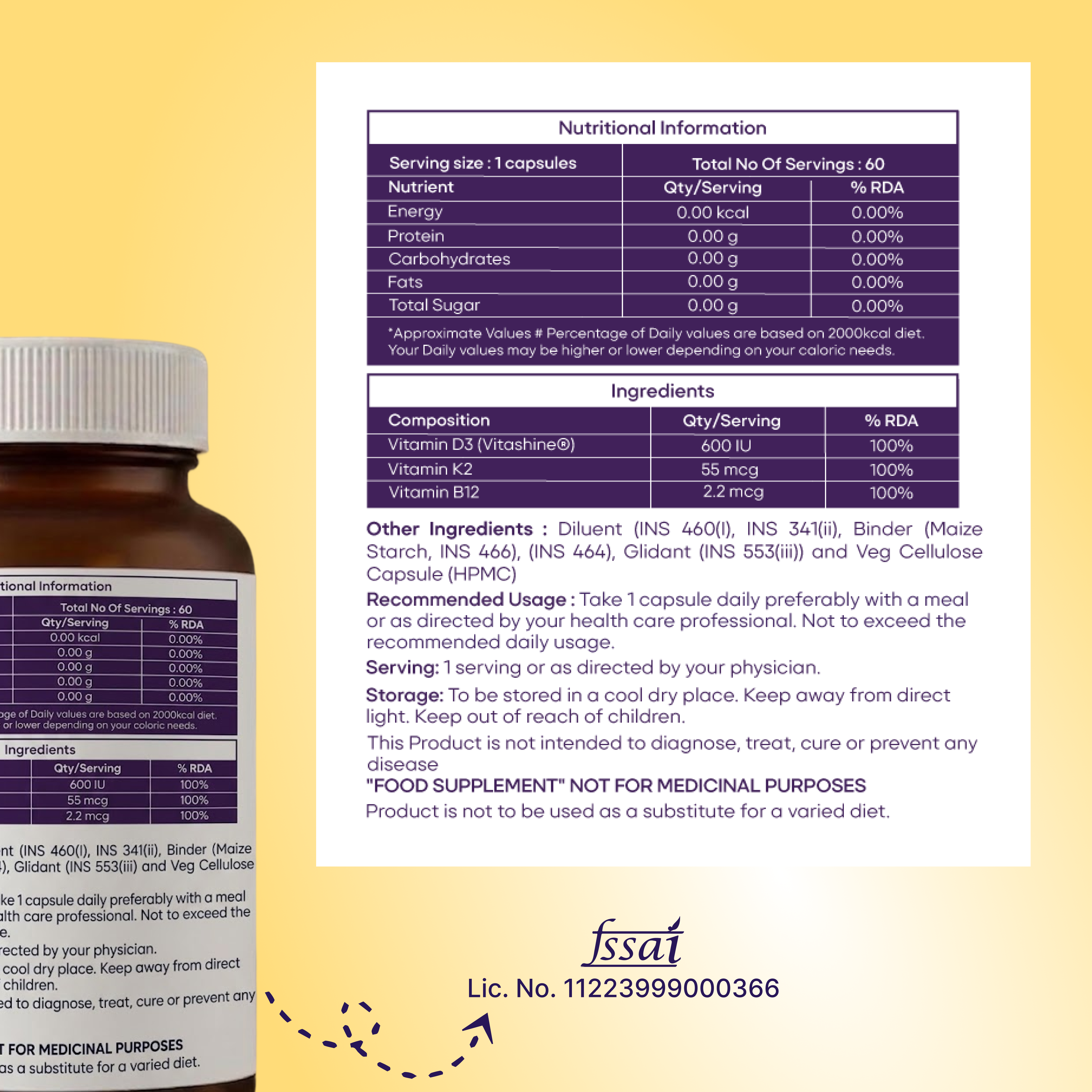 Active Foods Vitamin D3 + K2 + B12 Bone & Vitality Capsules