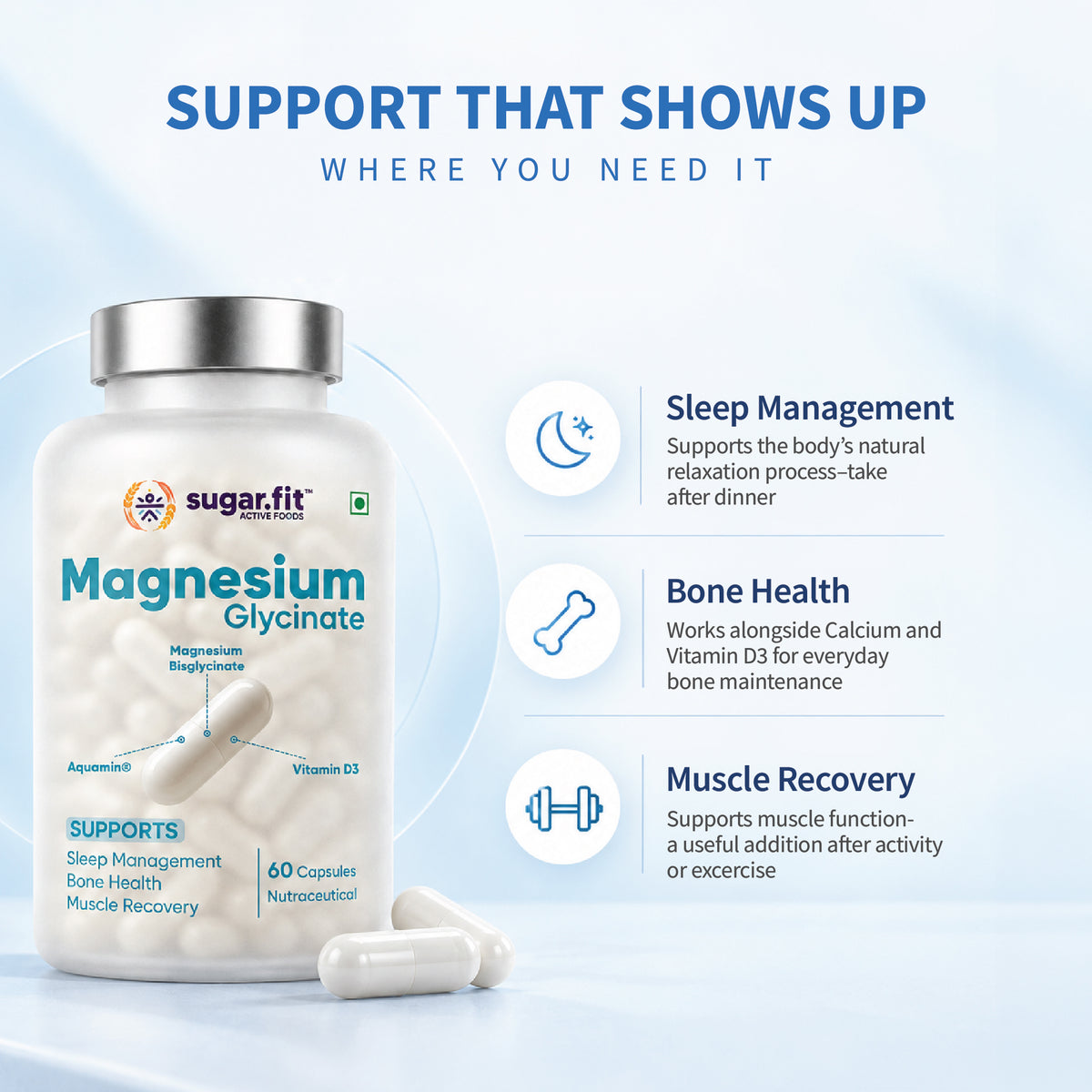 Active Foods 5X Magnesium Complex 330mg – Glycinate, Malate & Citrate with Vitamin D3, K2, Zinc – High Absorption Supplement (60 Capsules) One Bottle