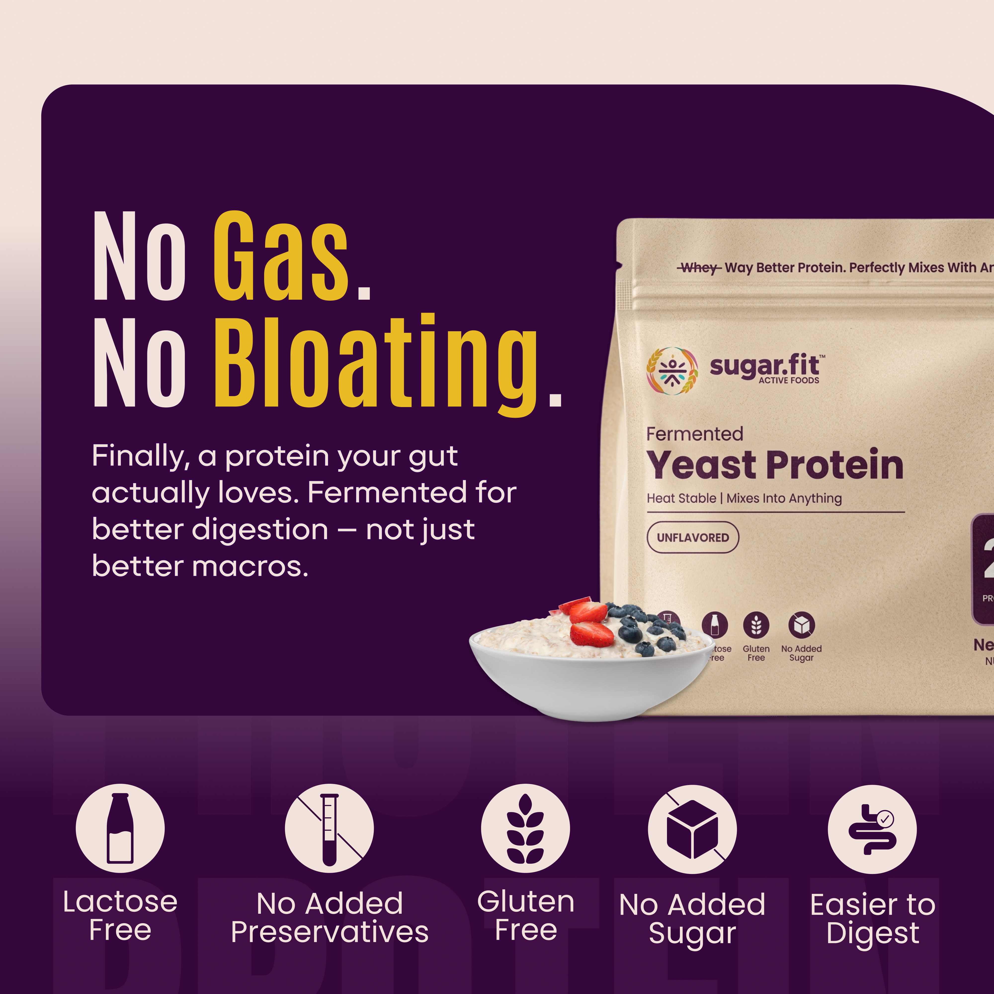 Sugar.fit Unflavoured Yeast Protein Powder with 24g Protein