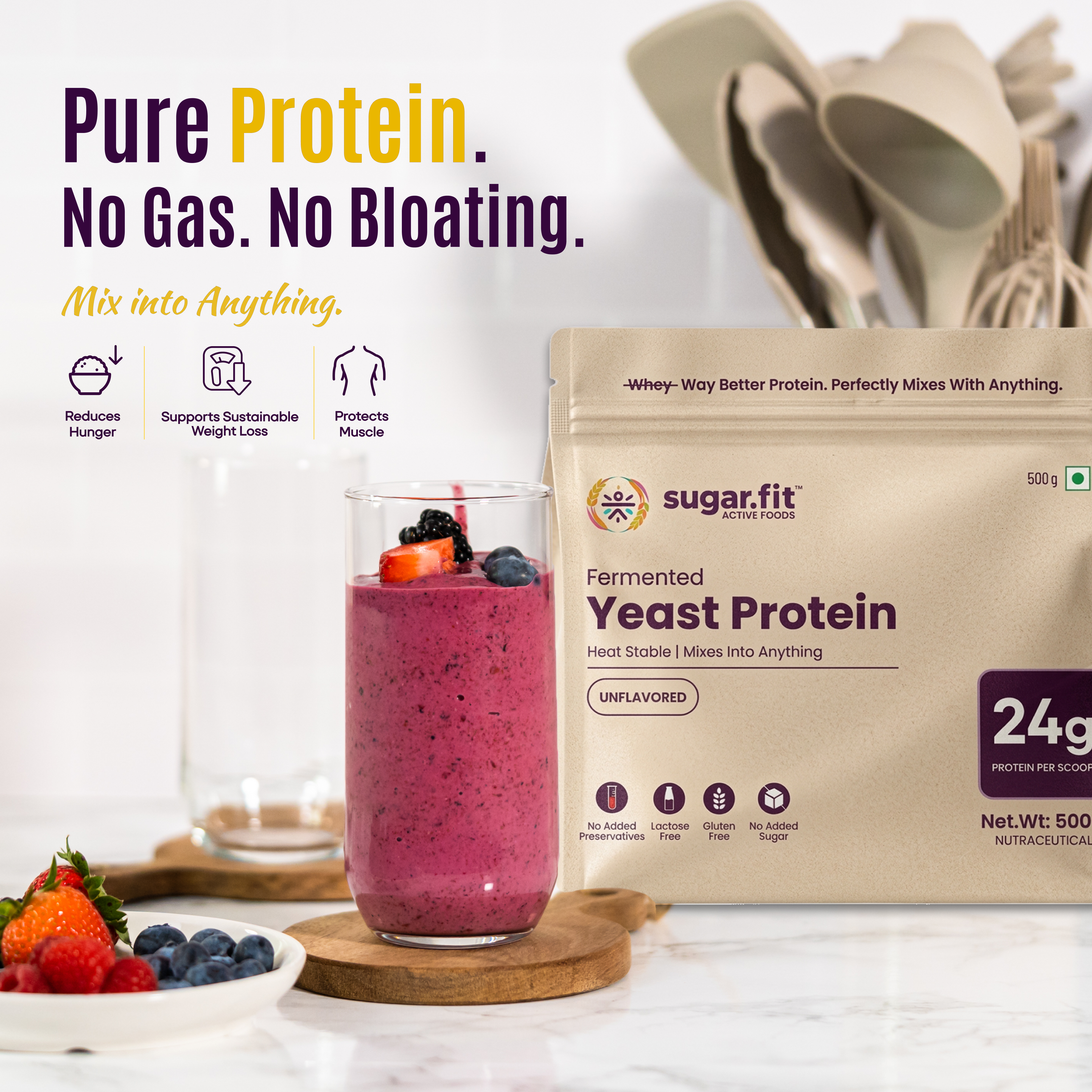 Sugar.fit Unflavoured Yeast Protein Powder with 24g Protein